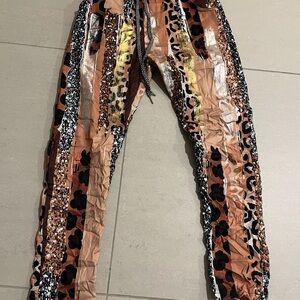 Italian Jogger Leopard Print Patchwork Pants
